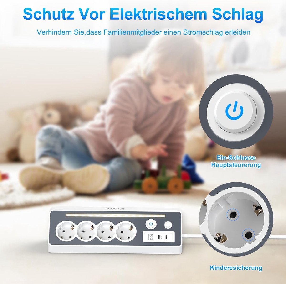 Hoekstopcontact met USB - 4-voudig met schakelaar - 2 meter verlengkabel - ideaal voor bureau - SnelShoppen