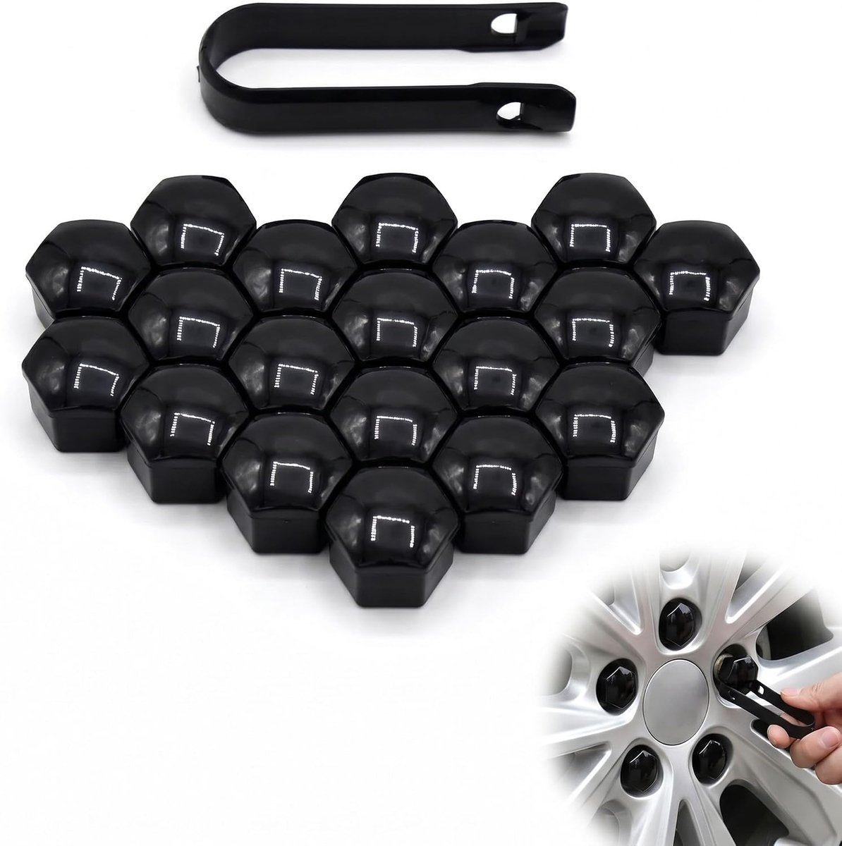 Wielmoerkappen set van 20 - 19 mm universele zwarte glanzende caps - bescherming tegen corrosie - SnelShoppen