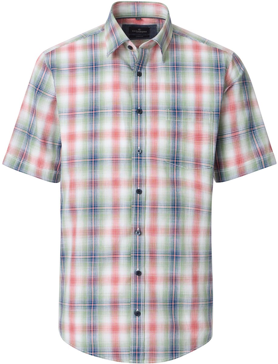CASAMODA Sport comfort fit overhemd - korte mouw - chambray - wit - rood - groen - blauw geruit