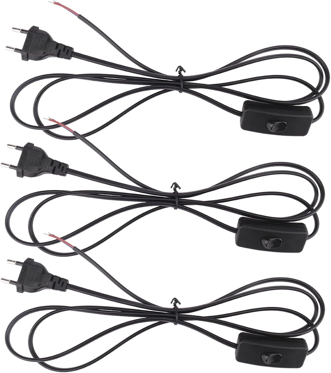 Kabel met stekker 1,8 m - 3 stuks met schakelaar - voor lampen - eenvoudig in gebruik - SnelShoppen