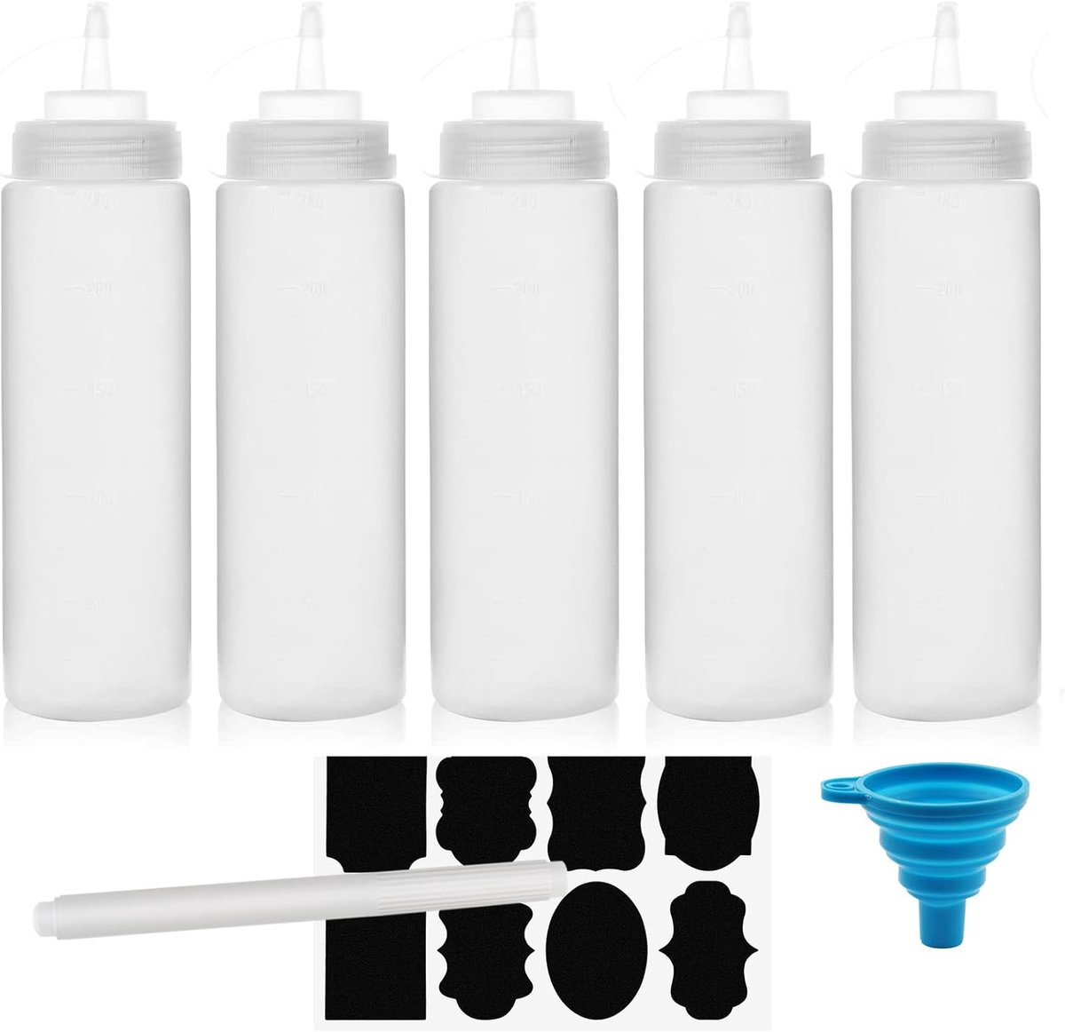 Squeeze flessen 5-pack 240ml - plastic - lekvrij - ideaal voor sauzen - m-winkel
