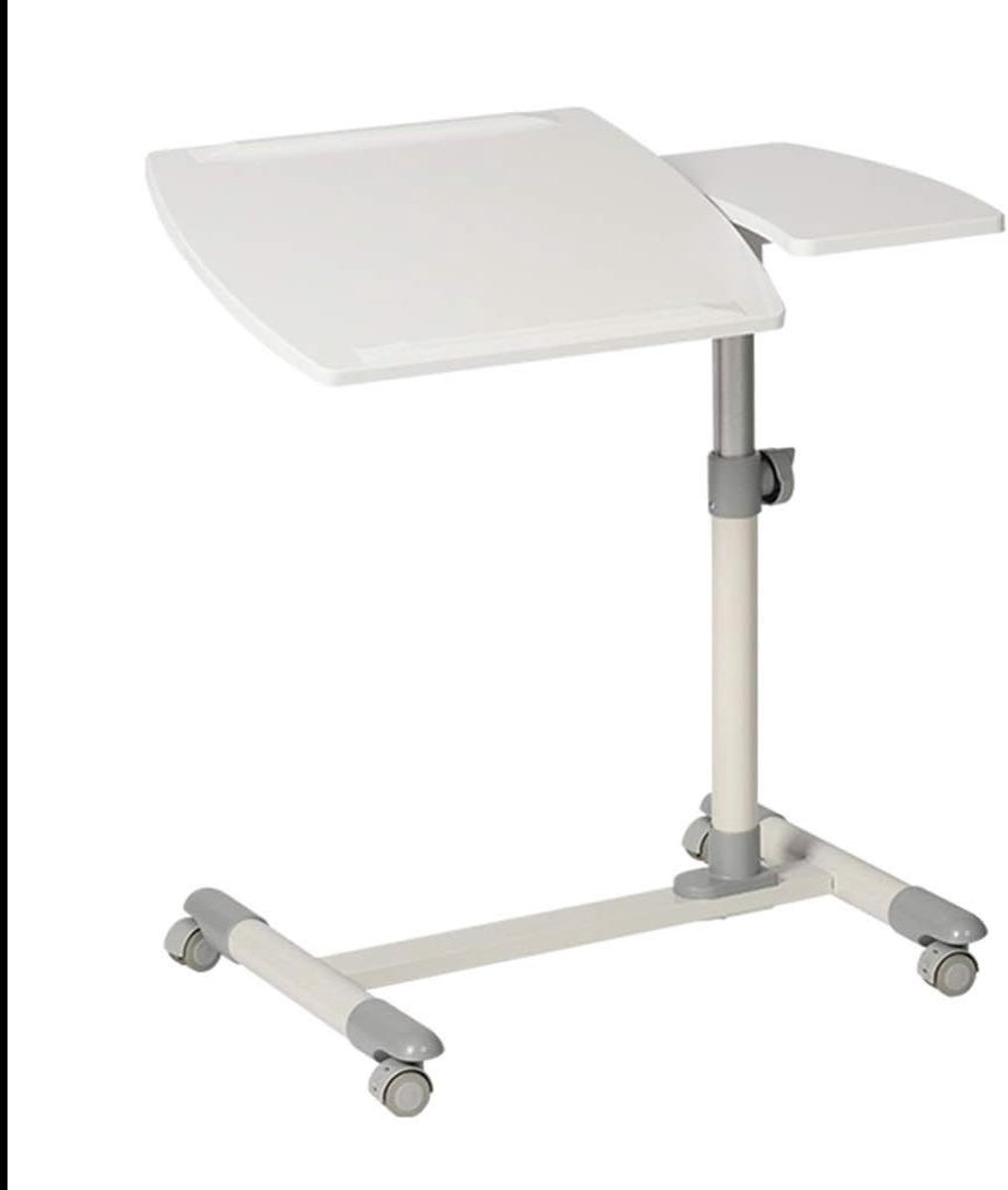 Verstelbare Heftafel - Nachtkastje Bureau - Thuiswerken Comfortabel - Met Universele Wielen - 69.5x50x82.5 cm - Wit