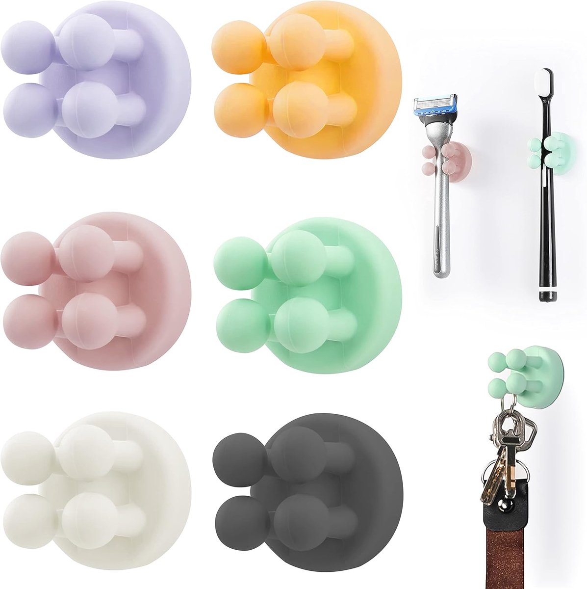 SnelShoppen - Silicone Toothbrush Holders 6 Stuks Multifunctionele Haak Waterdicht Zelfklevend Wandbevestiging voor Badkamer Keuken Woonkamer Kantoor