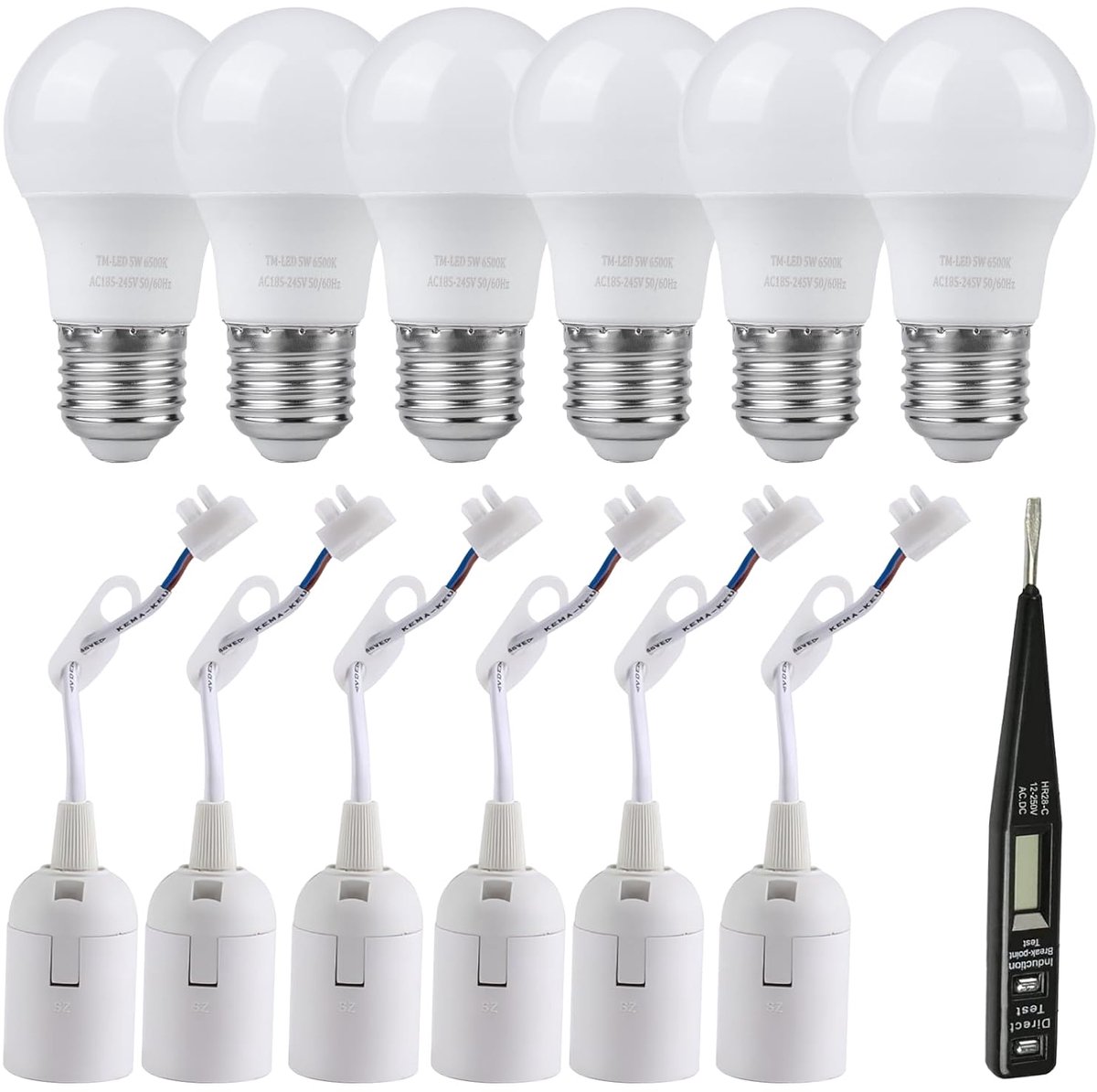 E27 lampenfitting set - 6 stuks met kabel - inclusief 6 LED lampen 5W - eenvoudig gebruik bij renovatie - SnelShoppen