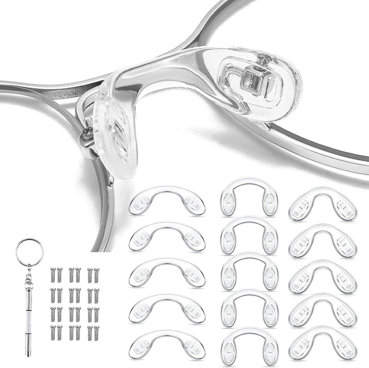 Silicone neuspad reparatieset voor brillen - 15 U-vormige siliconen neuspads - SnelShoppen