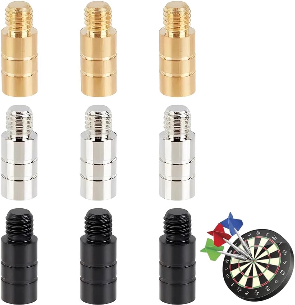 Dartgewichten messing 9 stuks - antislip - 2BA-schroefdraad - ideaal voor precisiespel - SnelShoppen