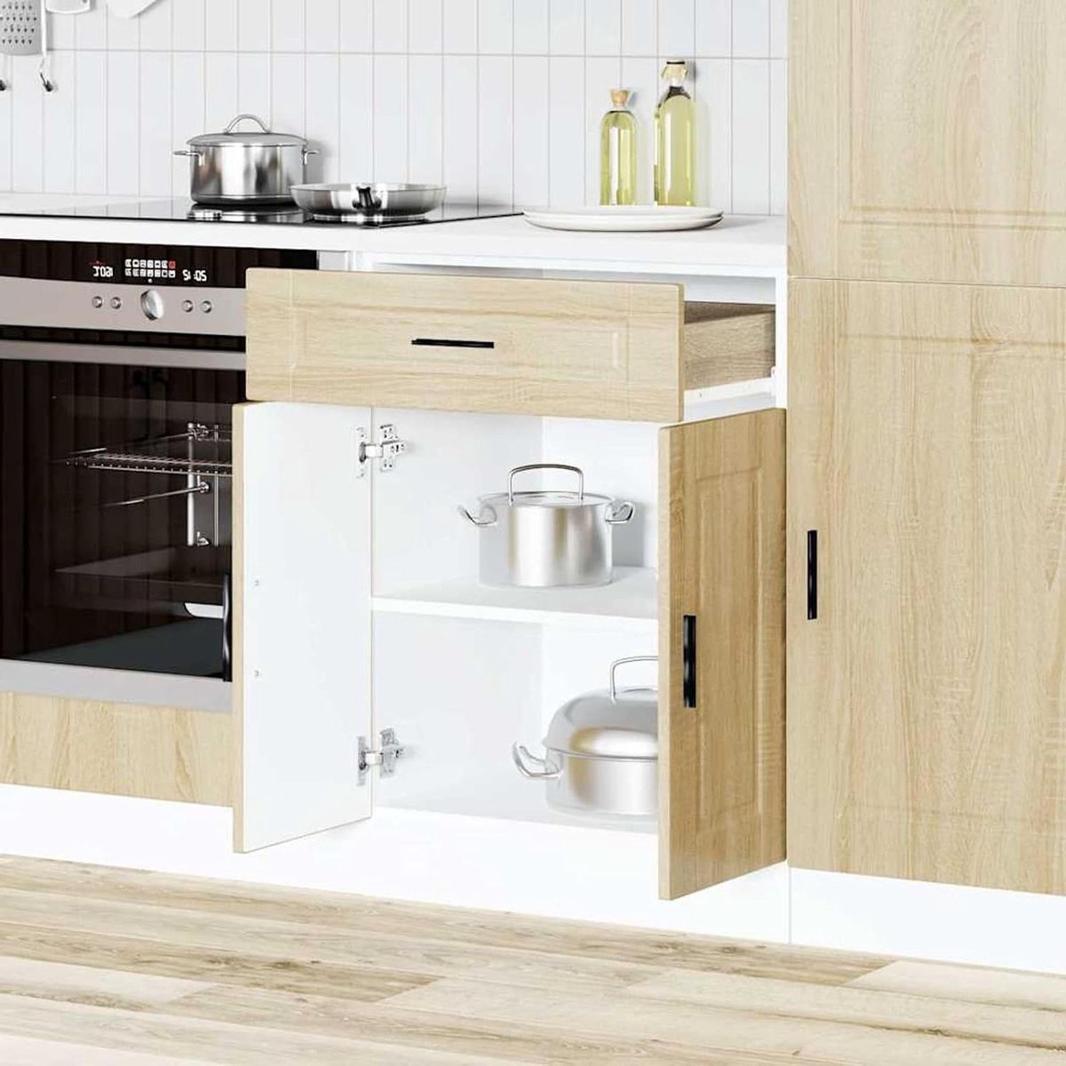 Keukenonderkast - Keukenkast Keukenkastje - Keuken Organiseren - Verstelbare Poten - 60 cm breed - Sonoma Eiken