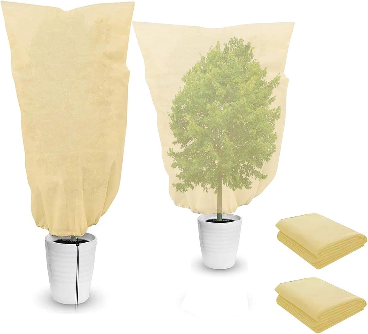 Winterbescherming voor planten 120 x 80 cm - niet-geweven stof - met trekkoord - beschermt tegen kou en vorst - SnelShoppen
