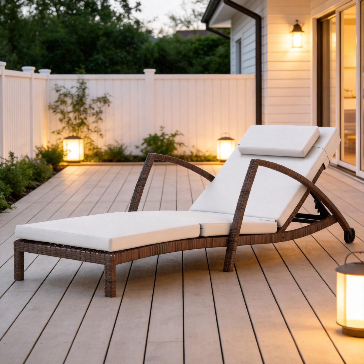 STILVORA Ligbed 185 x 72 cm Verstelbare Rugleuning Met Wielen En Armleuningen Voor Terras En Tuin In Beige En Bruin Van Staal En Polyester