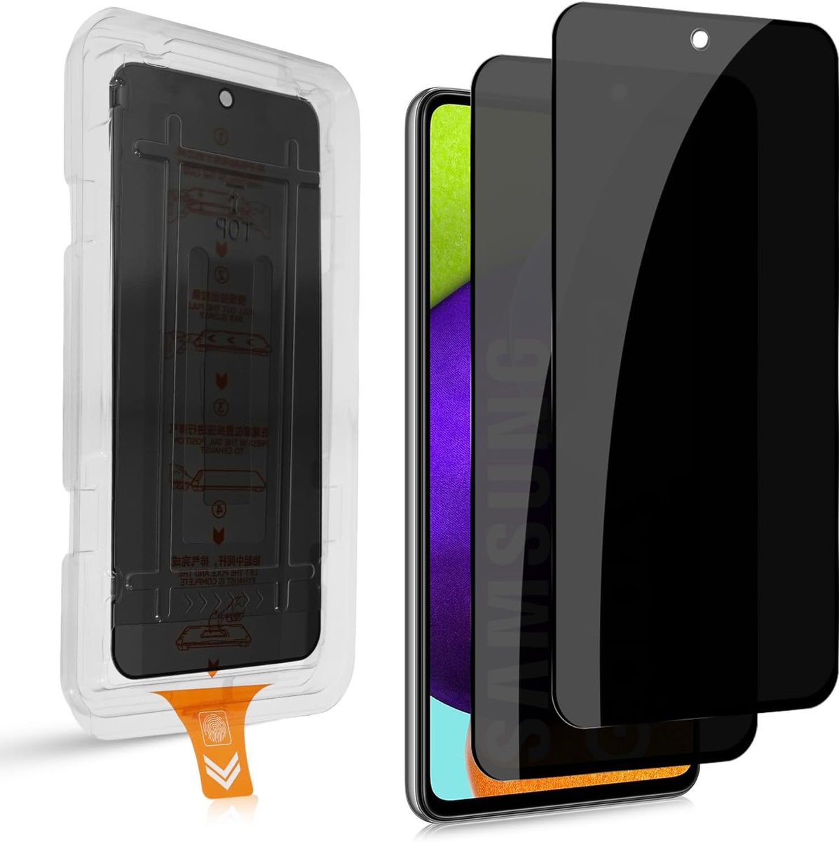 QULLOO 2 displaybeschermfolies, compatibel met Samsung Galaxy A52/A52S, 9H hardheid, anti-spy privacy, gehard glas - ShopVlot