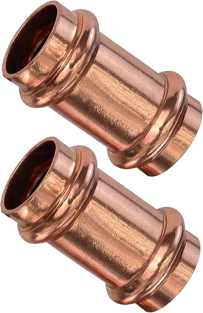 2 stuks persfittingen koper, koperen buis 15 mm, koperen schuifmof, koperen persfitting koppeling voor het persen - ShopVlot