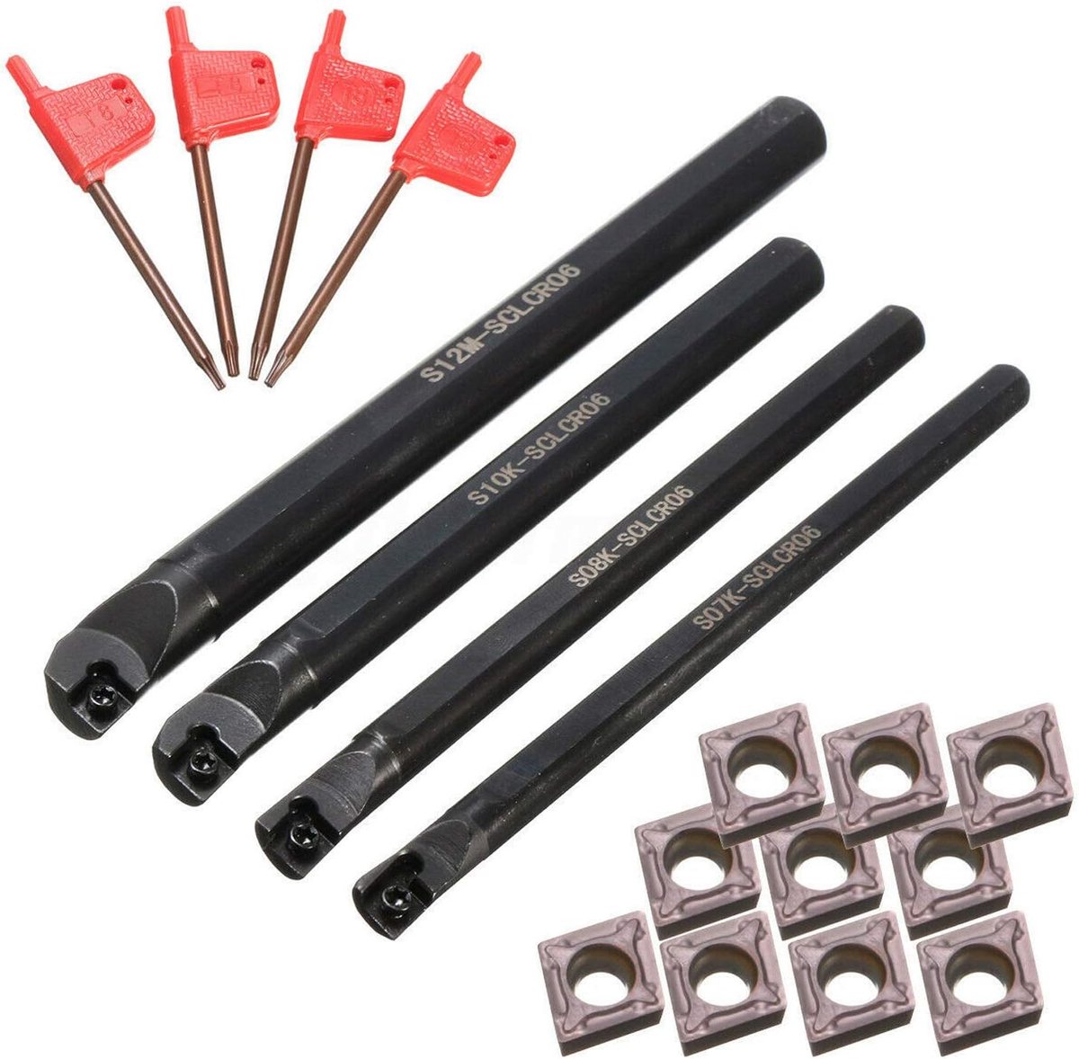 4pcs 7/8/10/12mm S07K / S08K / S10K / S12M-SCLCR06 CNC lathe drill rod turning tool holder 10pcs CCMT060204 inserts - ShopVlot