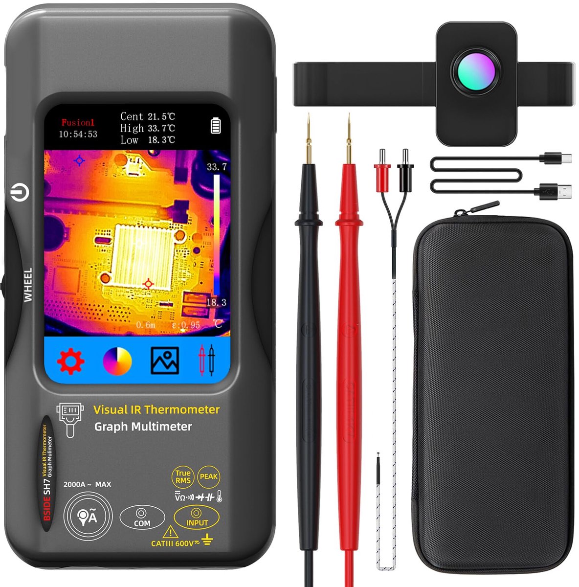 BSIDE SH7 Multimeter with Macro Lens and 3.98 Inch Touch Screen Thermal Camera 320 x 320 IR Resolution & Digital - ShopVlot