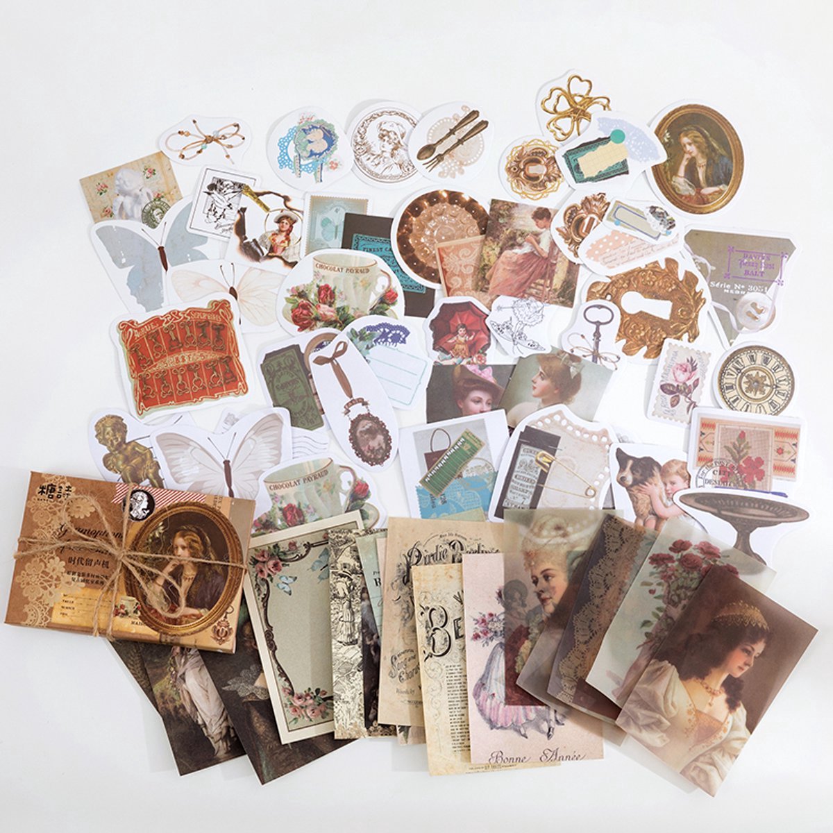 Casalora Vintage Stickers Set - 60 Stuks Scrapbook Stickers - Mix Materiaal Stickers voor Junk Journal, Scrapbooking en DIY Decoratie