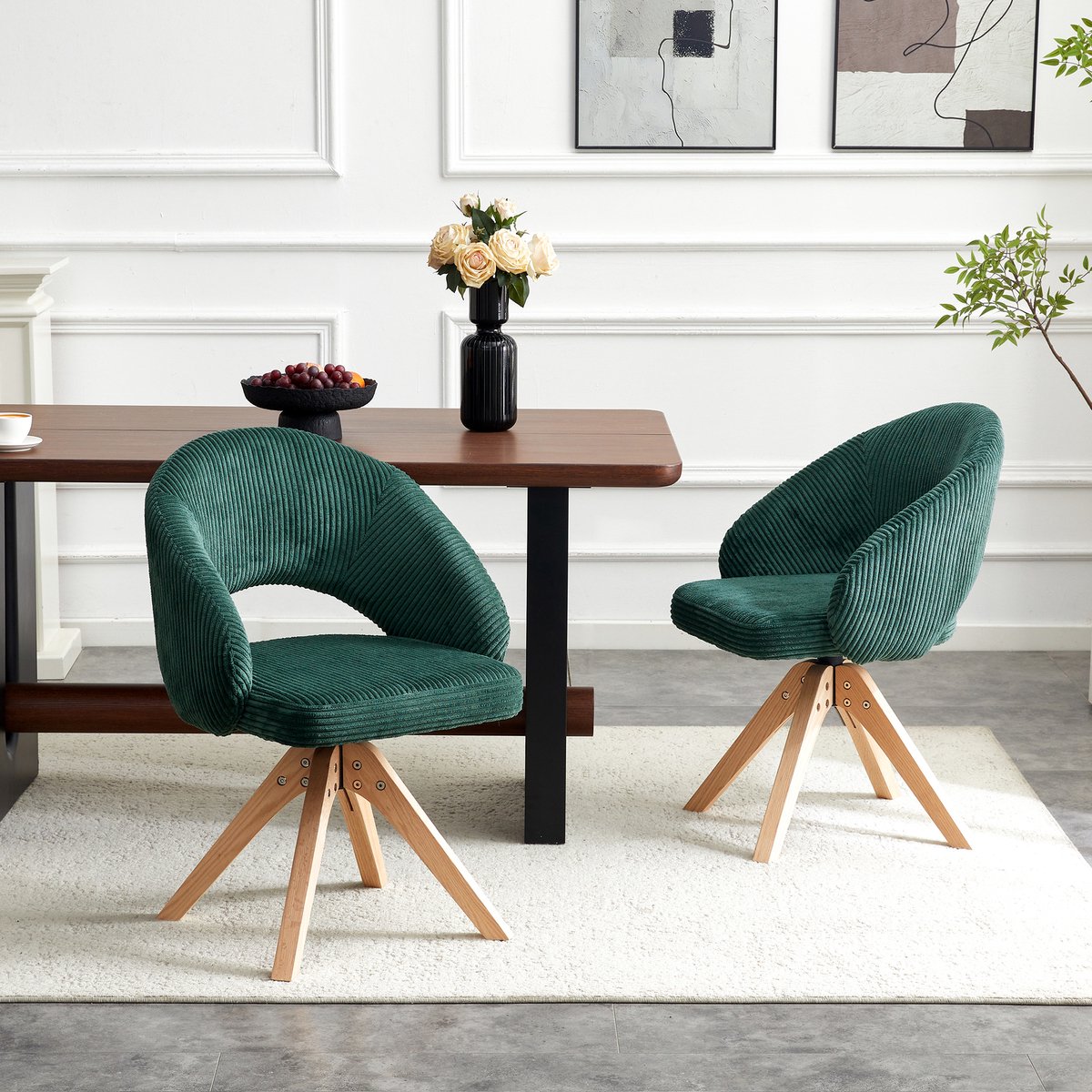 MODENUIT Eetkamerstoel - 360 Graden Draaibaar - Retro Design Voor Eetkamer En Woonkamer - Velvet - Donkergroen - 84 Cm