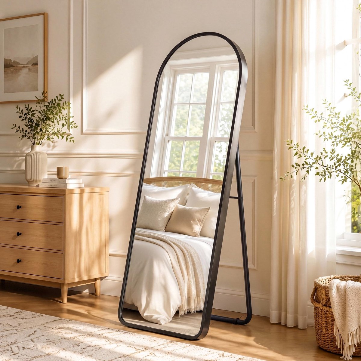 Staande spiegel 162 x 50 cm - gebogen aluminium frame - full-body spiegel - perfect voor woonkamer of slaapkamer - ShopVlot