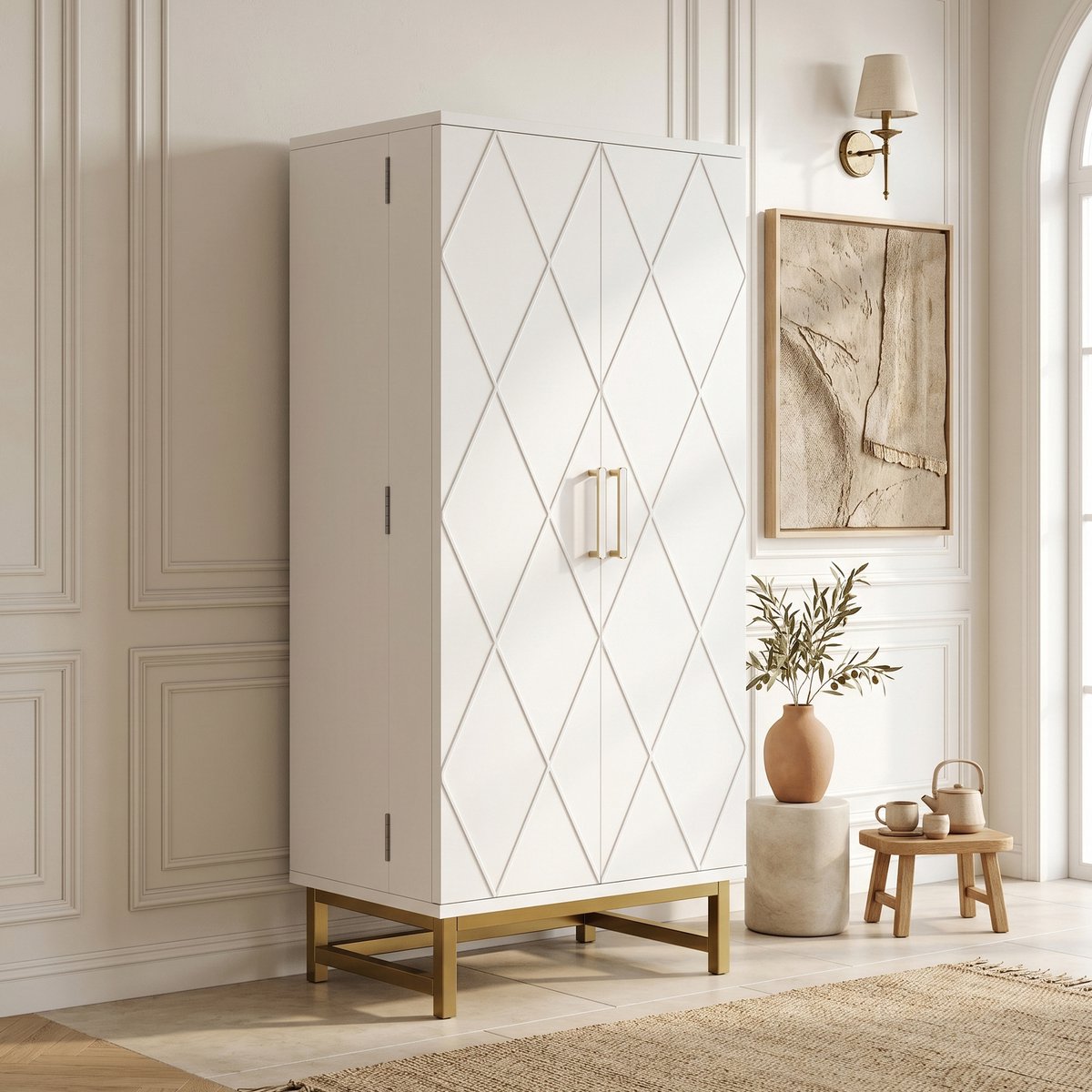VVBV Dressoir 60x40x130 cm - Verstelbare Planken, Opbergruimte, Met Planken - Wit, Spaanplaat