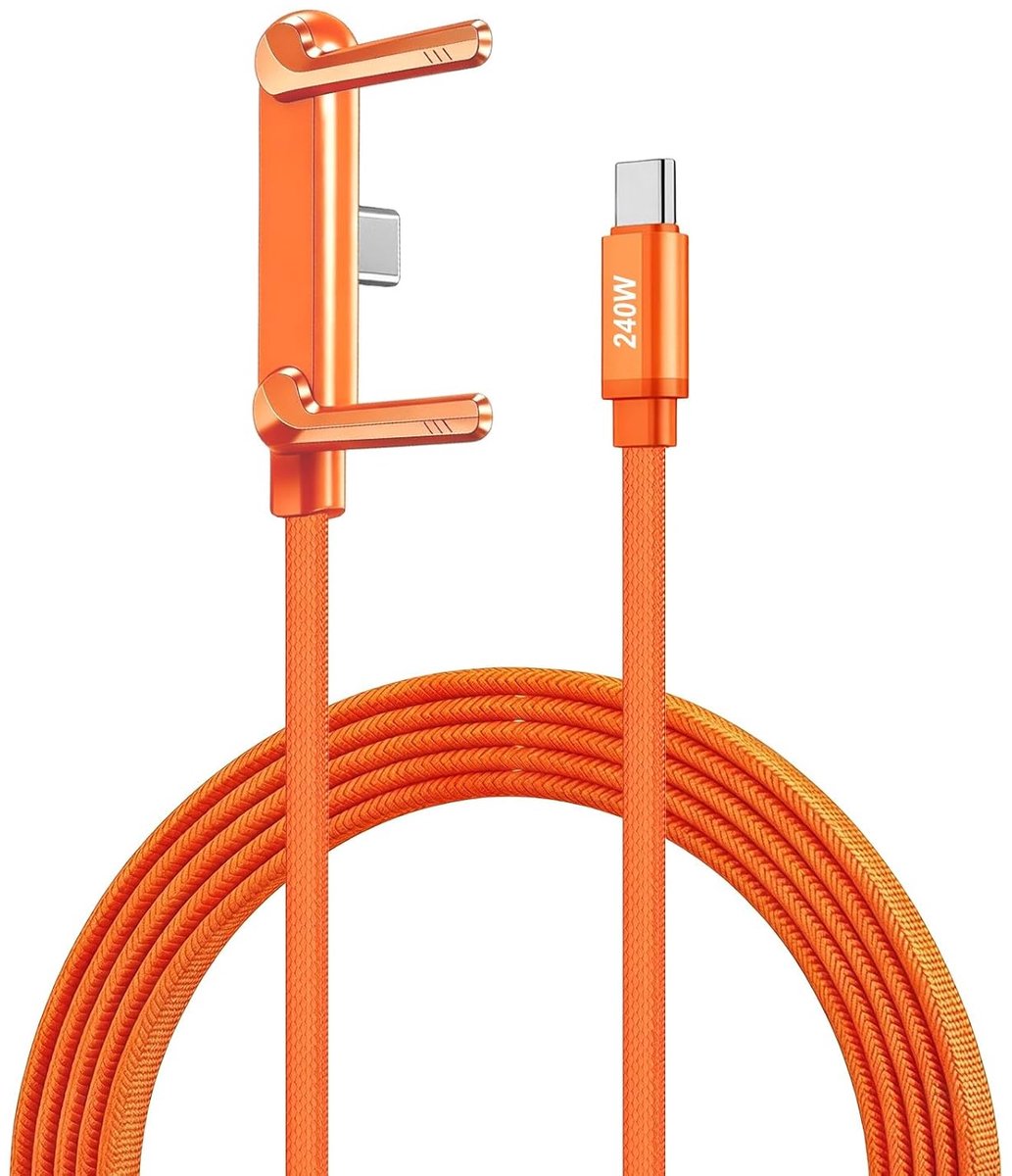 USB C naar USB C kabel 240 W - 1,5 m gevlochten - snel opladen met telefoonhouder - ideaal voor smartphone en tablet - ShopVlot