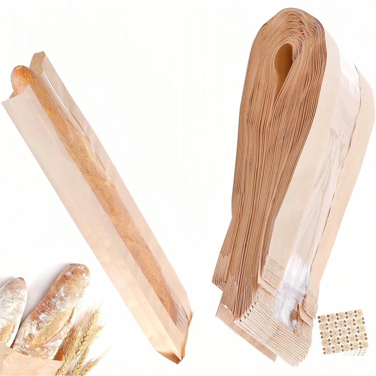 Baguettezakken 59x11cm - Kraftpapier met venster - 50 stuks voor versgebakken brood - ShopVlot