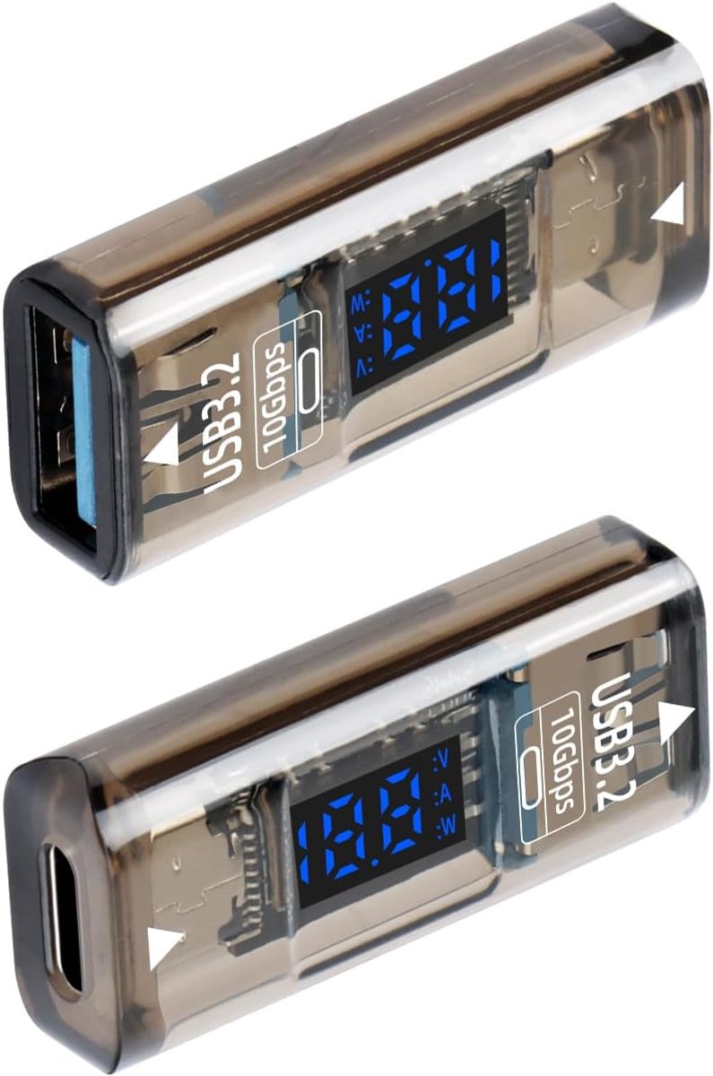 USB A naar USB C Connector - 36 W 10 Gbps - LED Display voor Voltage/Current - Ideaal voor PC/Laptops/Telefoons - ShopVlot