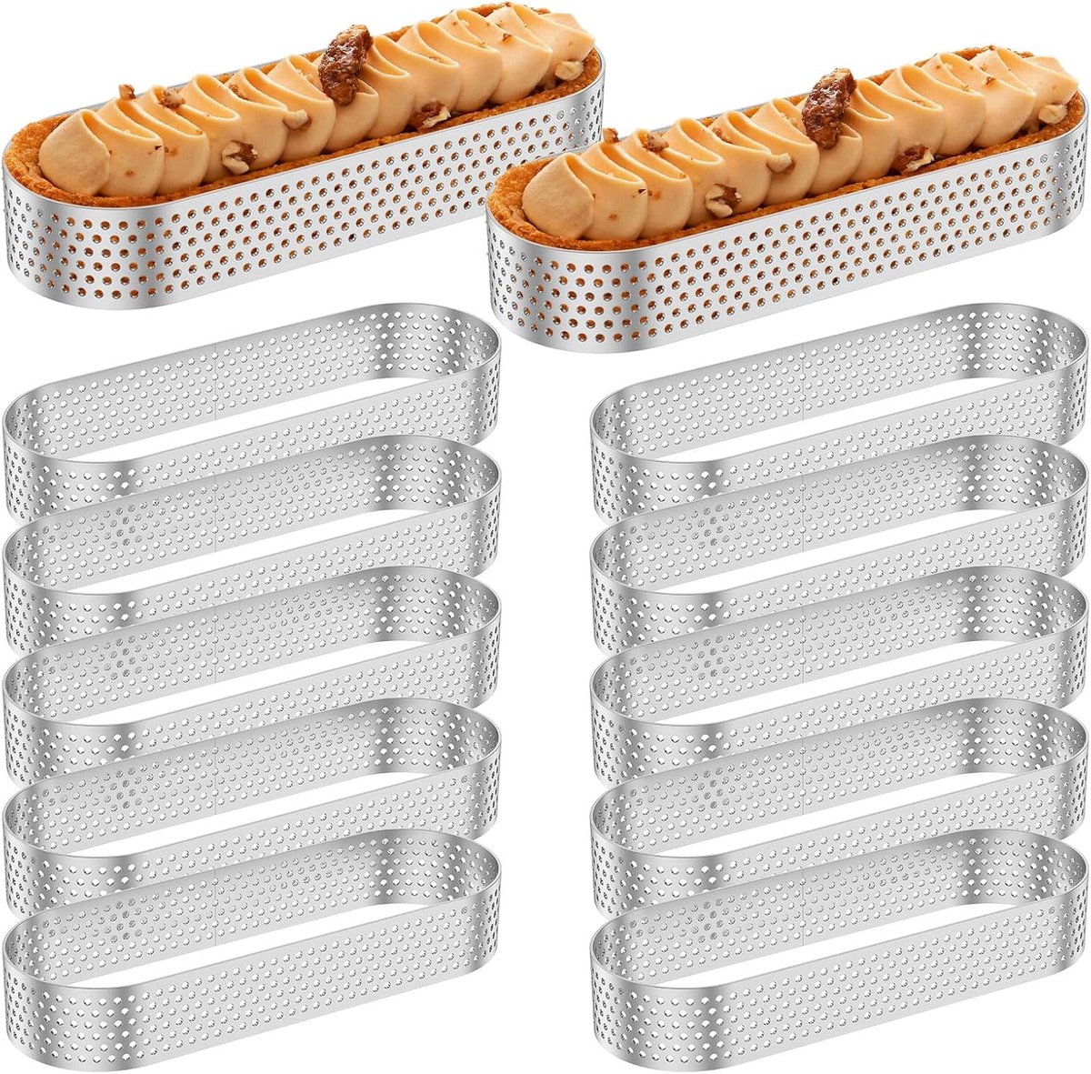 Mousse tartelette vormpjes 12 stuks - ovaal - roestvrij staal - hittebestendig voor perfecte taarten - ShopVlot