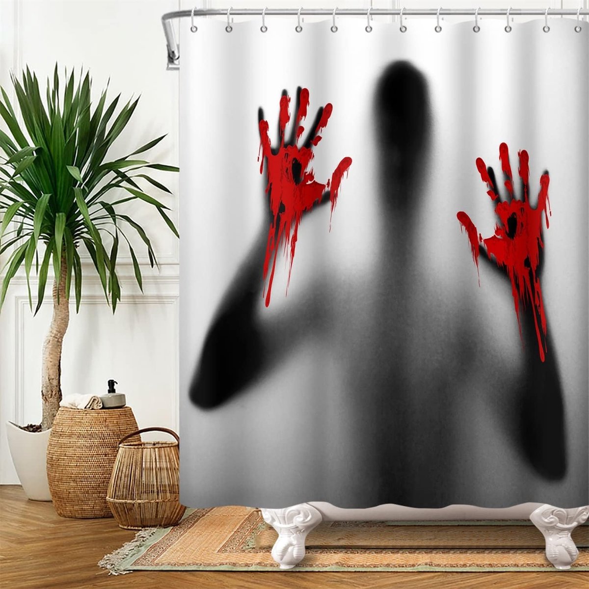 Douchegordijn Halloween 105x160cm - Polyester - Bloedige handafdrukken - Creepy sfeer voor badkamer - ShopVlot