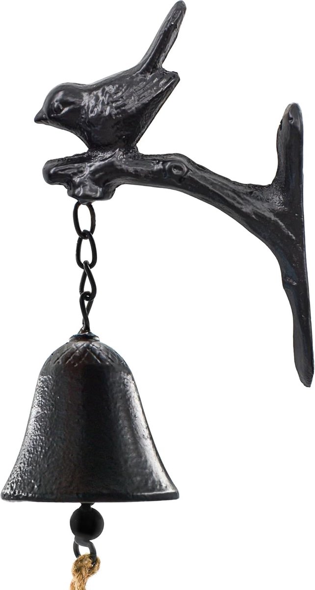 Dinerbel met vogel - vintage gietijzer - zwart met touw - ideaal voor decoratie - ShopVlot