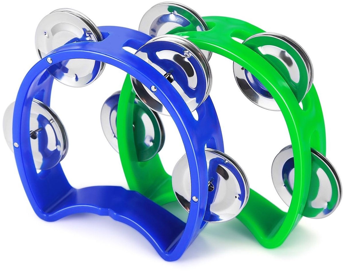 Tamboerijn percussie instrument - blauw & groen - handbell - stimuleert muzikale ontwikkeling - ShopVlot