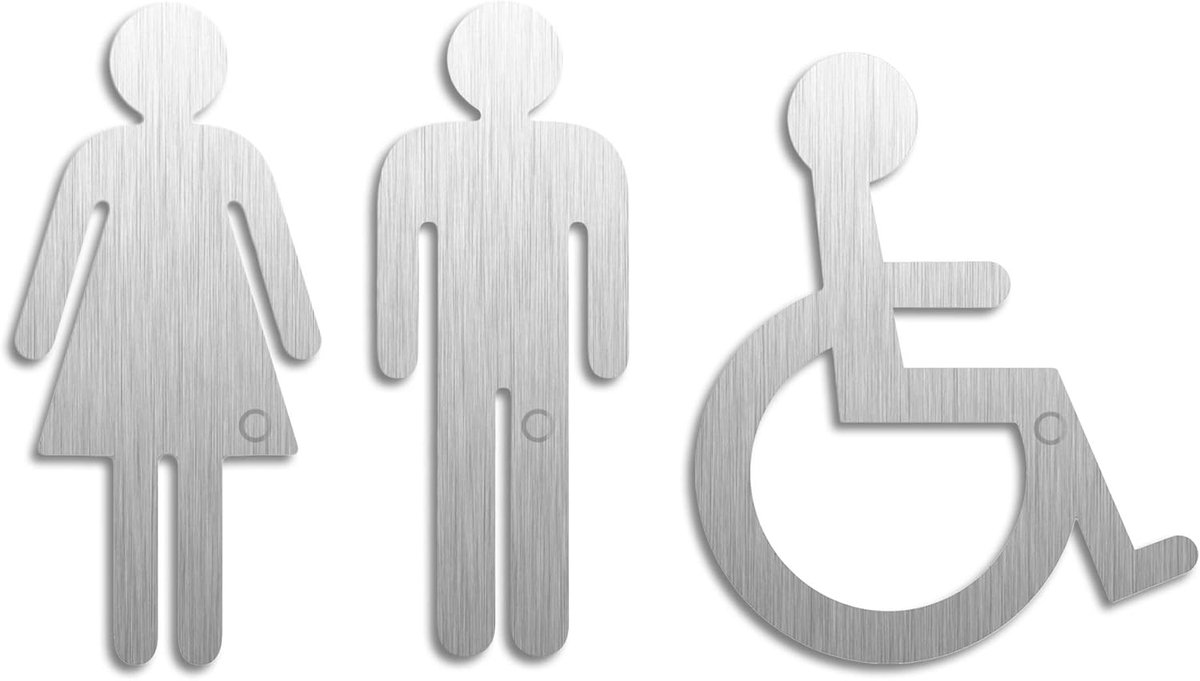 Toiletmat iconen set - 120mm - geborsteld roestvrij staal - zelfklevend en duurzaam - ShopVlot