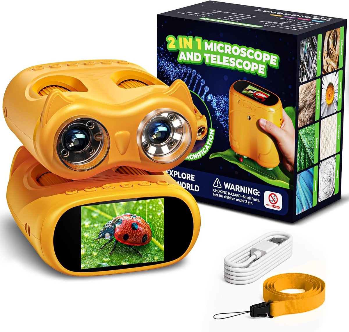 Microscoop voor kinderen 1000x - 2-in-1 pocket microscoop - 4K scherm - ontdek de natuur vanaf 3 jaar - ShopVlot