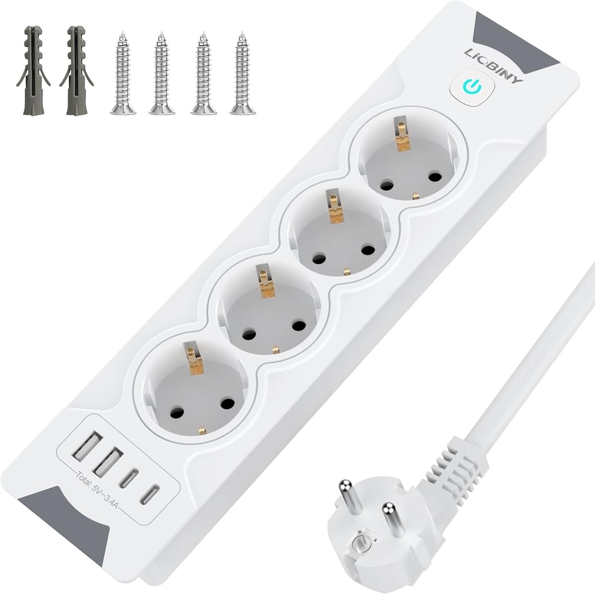 Tafelaansluiting met 4 stopcontacten - Wit - Retractable met 4 USB-poorten - Ideaal voor kantoor of woonkamer - ShopVlot