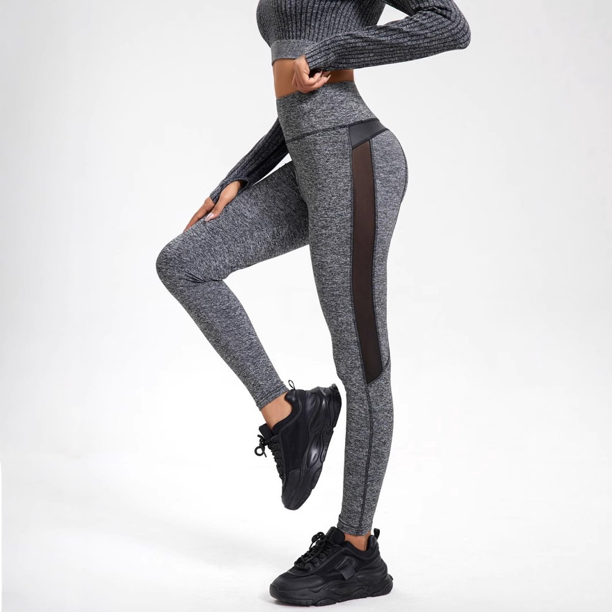 Sexy yoga broek - Sportlegging - Yoga - mesh naadloze - Fitness Gym - Scrunch Butt - Dames Legging - Sportkleding broek - Fashion legging - Broeken - Gym Sports - Legging Fitness Wear - High Waist - Zilvergrijs - maat L