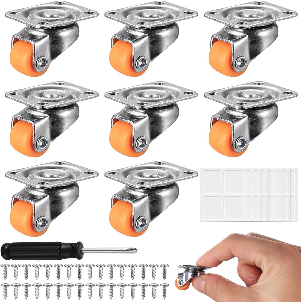 Meubelwielen 8 Stuks - Mini Zwenkwielen - Oranje Rollen - Geschikt voor Ongelijke Vloeren - ShopVlot
