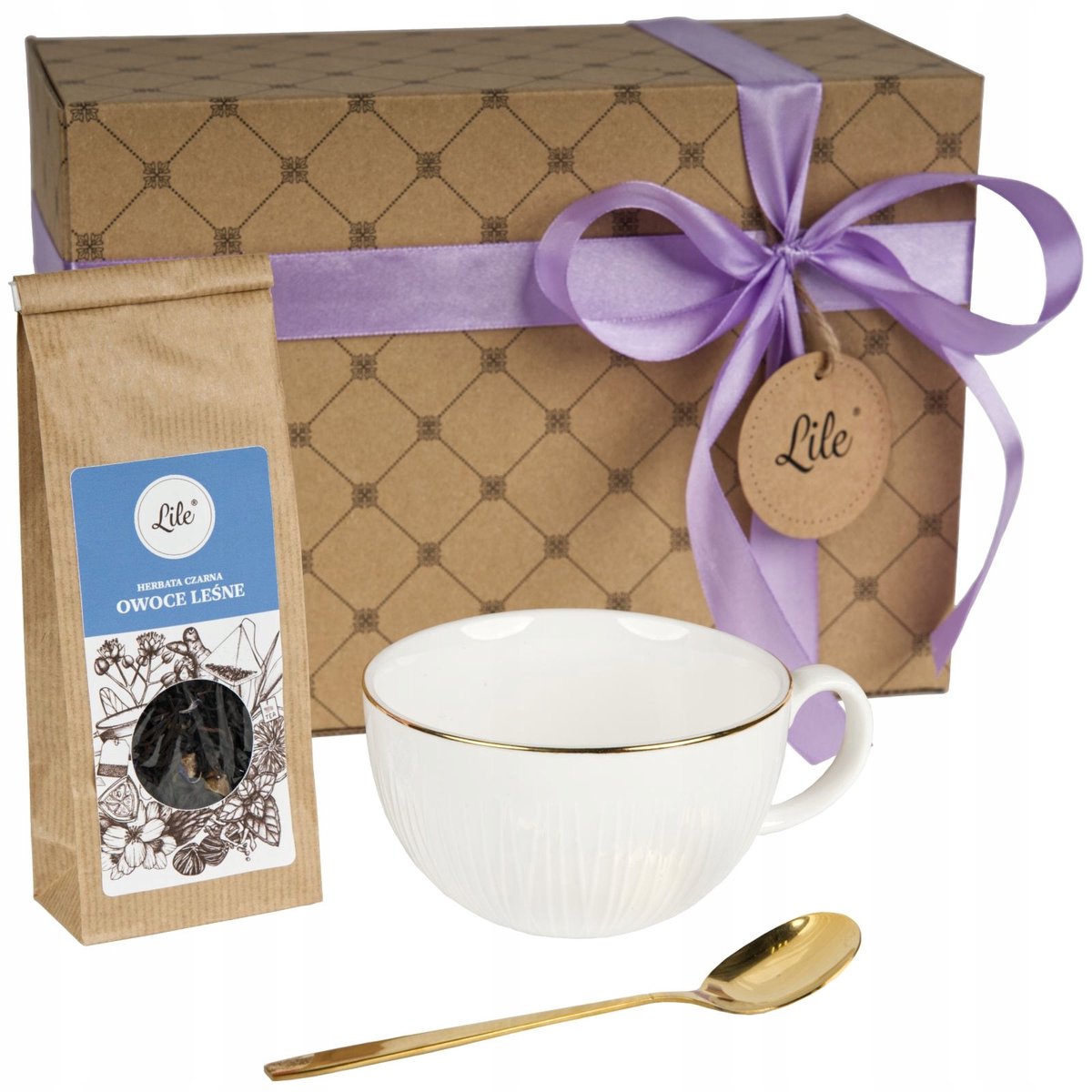 Merkloos Thee- en Koffieset: Porseleinen Kopje met Lepel & Bosvruchten Thee