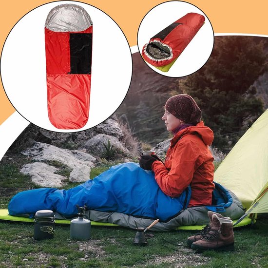 Slaapzak Opbergzak - Slaapzakhoes Beddengoed - Kamperen Reizen - Vochtbestendig Compact - 85x220 cm - Zwart/Rood — afbeelding 2