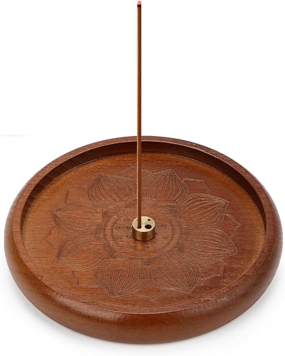 Incensestickhouder hout - Lotusvorm - Met asopvangtray - Perfect voor meditatie - ShopVlot