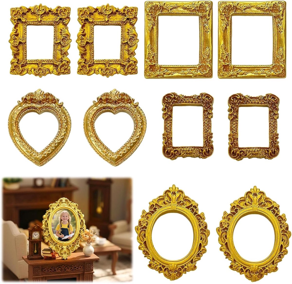 Set van 10 Mini Fotolijstjes Vintage Stijl voor Sieraden en Decoratie