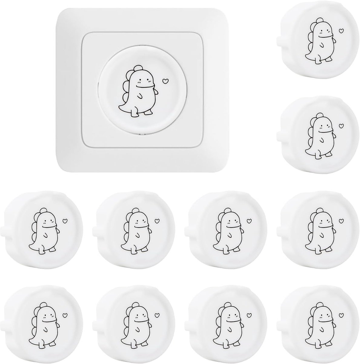 Socketcovers set van 10 - witte siliconen - kindveilig - decoratieve dierenmotieven - ShopVlot