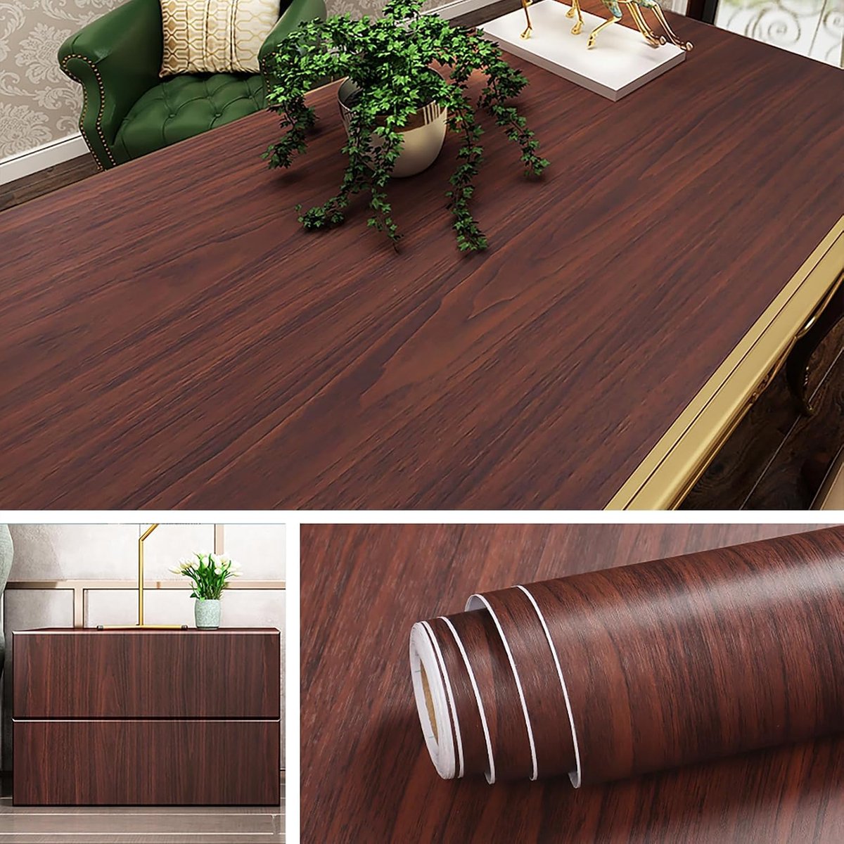 Contactpapier Houtlook Bruin - Zelfklevend PVC - Waterdicht - Perfect voor Keukenmeubels - m-winkel