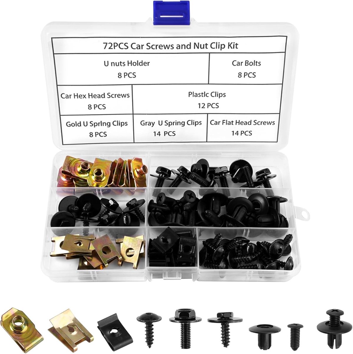 72-delige schroeven set - assortimentschroeven - met plaatmoeren en clips - ShopVlot