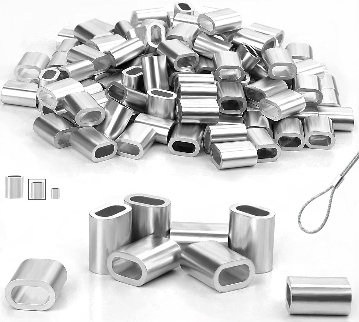 SnelShoppen - 3 mm Aluminium Sleeve Oval Persklem Aluminium 120 Stuks Hoogwaardige Klemmen voor Draad, Tuin, Klussen, Camping