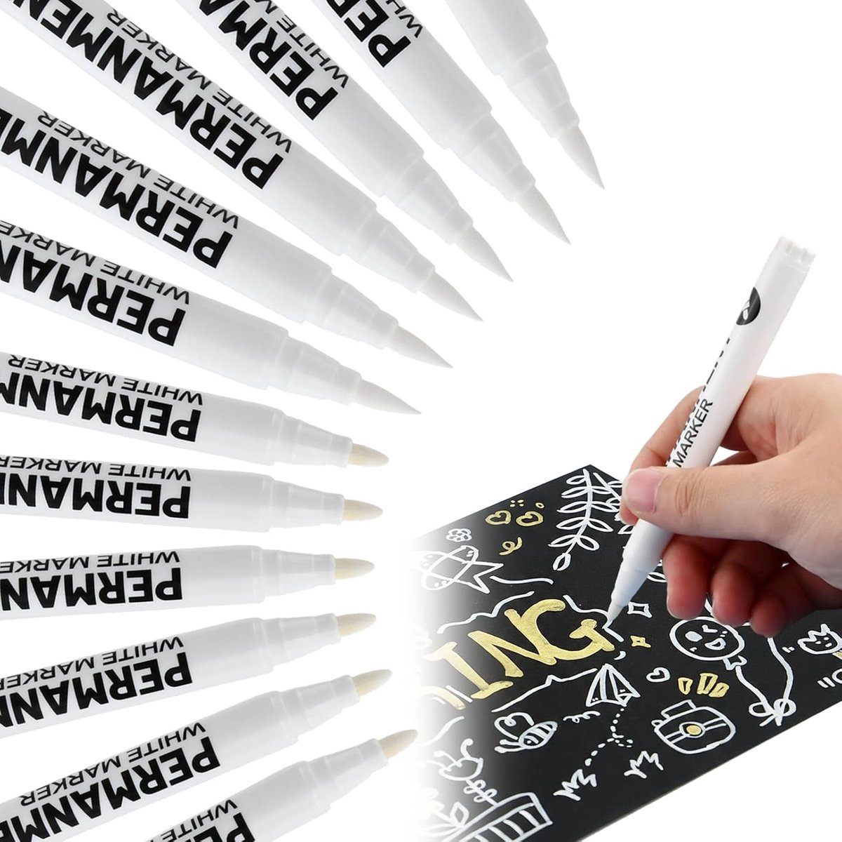 Acrylstiften Set 12 Stuks - Wit Permanent Marker - 6 Harde Tips + 6 Zachte Penseel Tips - ShopVlot