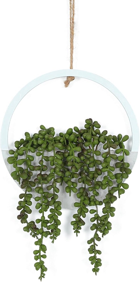 Hanging plant kunstplant 30cm - nepparels in houten pot - onderhoudsvrij - perfecte wanddecoratie - ShopVlot