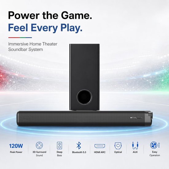 Soundbar 120W - Home Cinema - Film Kijken - Dolby Atmos - 50 Centimeter - Zwart — afbeelding 2