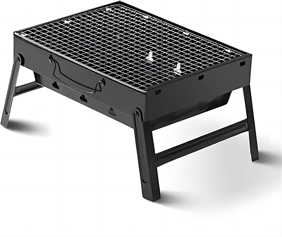 SnelShoppen - Groot 44cm Draagbare Vouwbare Houtskoolbarbecue, Lichtgewicht BBQ Grill voor Buiten, Camping, Picknicks, Tuin, Feesten, Roestvrij Staal,