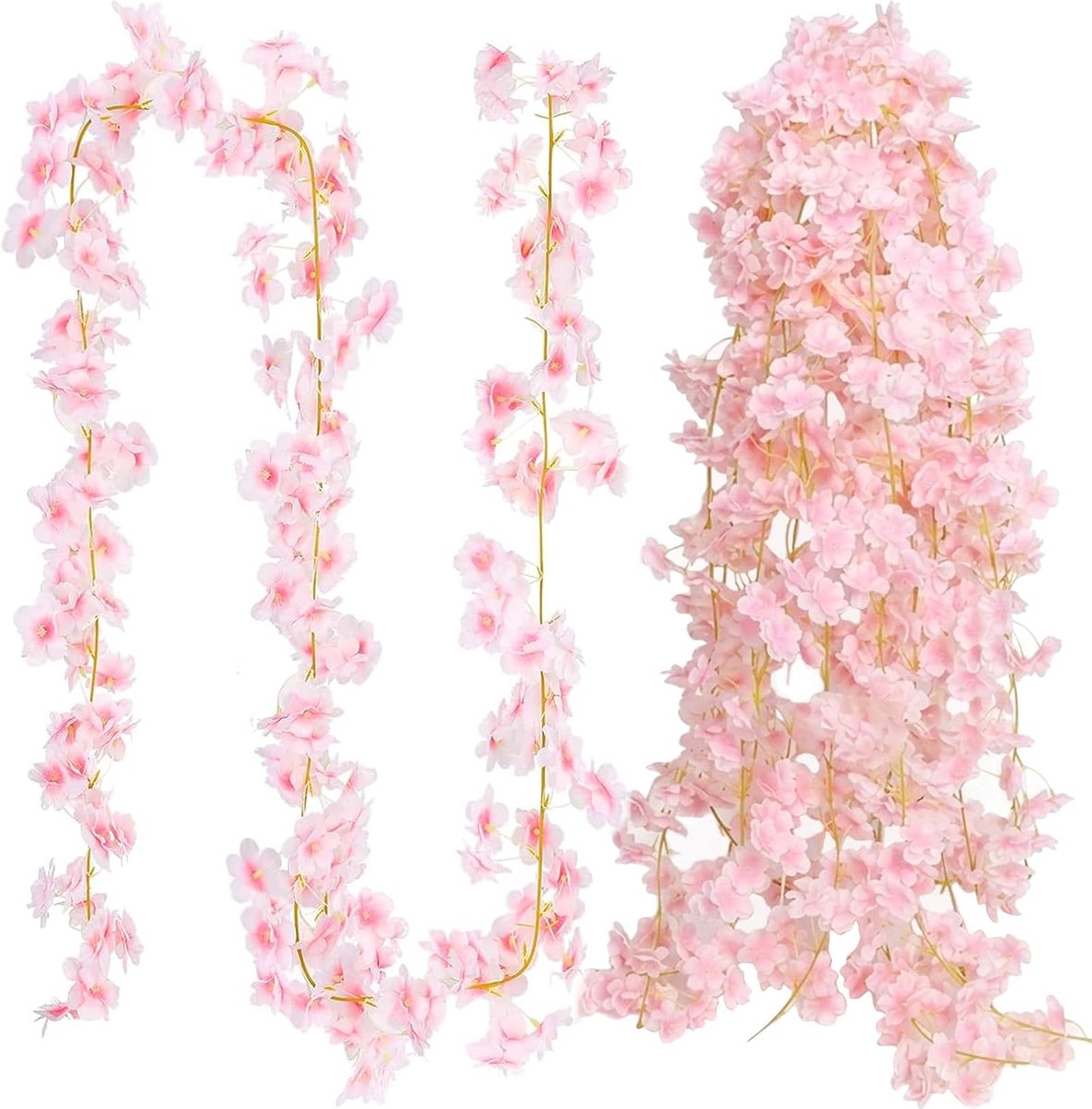 Kunstmatige kersenbloesemslingers 180 cm - roze stof - voor huis en tuin - sfeervolle decoratie - ShopVlot