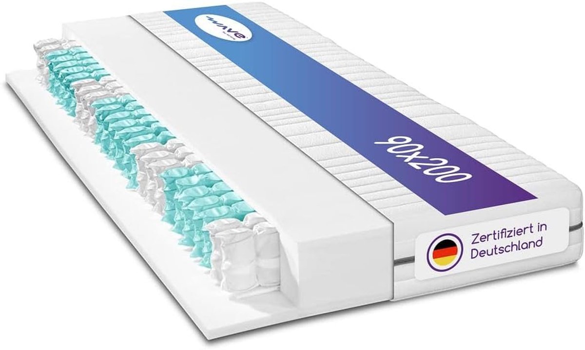 Pocketveringmatras 90 x 200 cm - 7-zone koudschuim - optimale ondersteuning - voorkomt drukpunten - ShopVlot