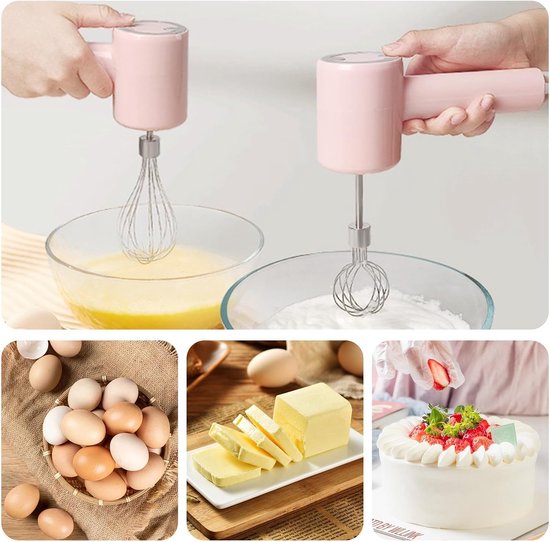 Automatische Eierklopper - Elektrische Garde - Bakken en Koken - Stil en Draadloos - 3 Snelheden - Roze — afbeelding 5