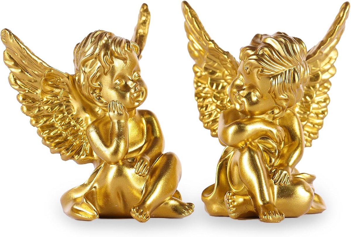 Cherub beeldje 10CM - gouden engel figuur - schattige tuin ornamenten - decoratie voor binnen en buiten - ShopVlot