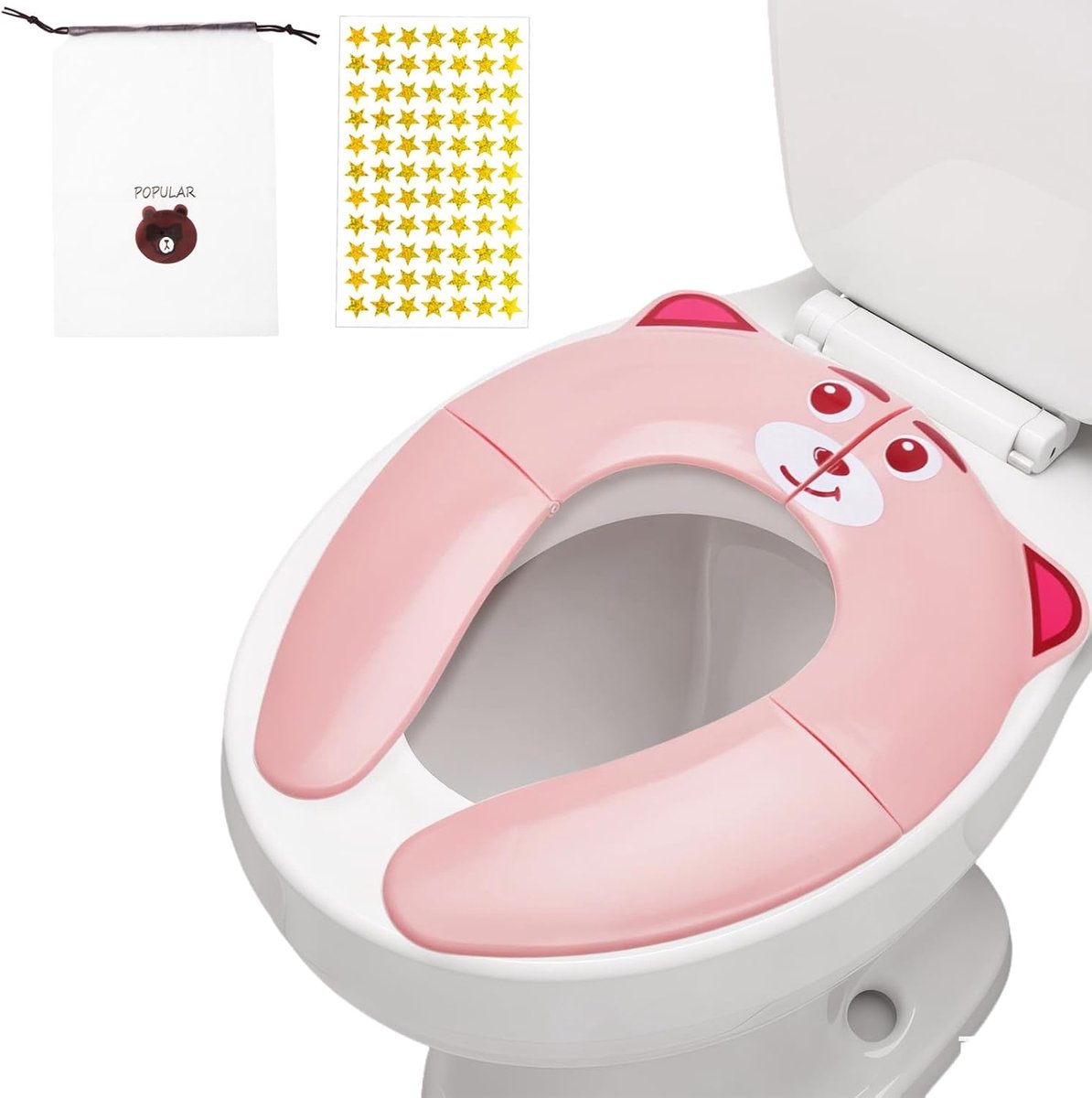SnelShoppen - Opvouwbare Toiletbril voor Kinderen - Draagbaar Reis-Toiletopzetstuk met Tas en Sterstickers - Inklapbaar Wc-Bril voor Kleine Kinderen -